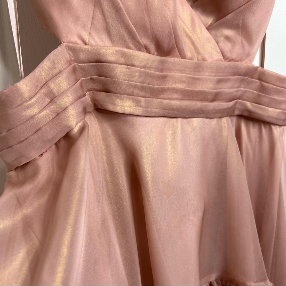 Mac Duggal Cut Out High Low Ruffle Gown NWT Size 12 Formal Dress Rose Gold - Picture 9 of 17